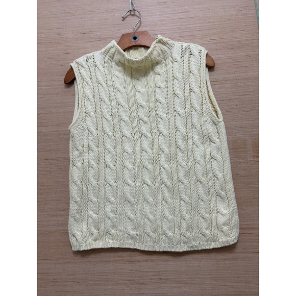 JEANNE PIERRE Sweaters - Jeanne Pierre Cream Cable Knit Cotton Mock Neck Sweater Vest Womens Medium Ivory